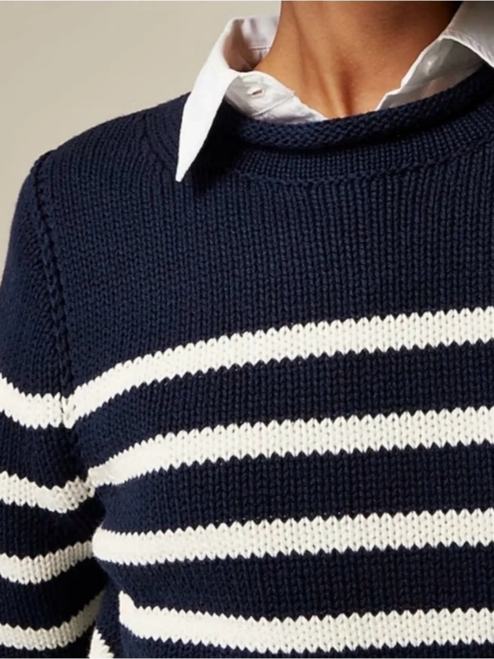 J. Crew Heritage cotton Rollneck Sweater in Navy Ivory Stripe